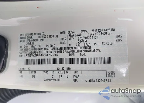 2024 Ford F-150 Stx из США, поврежденный, VIN 1FTEW2KP4RKF17040